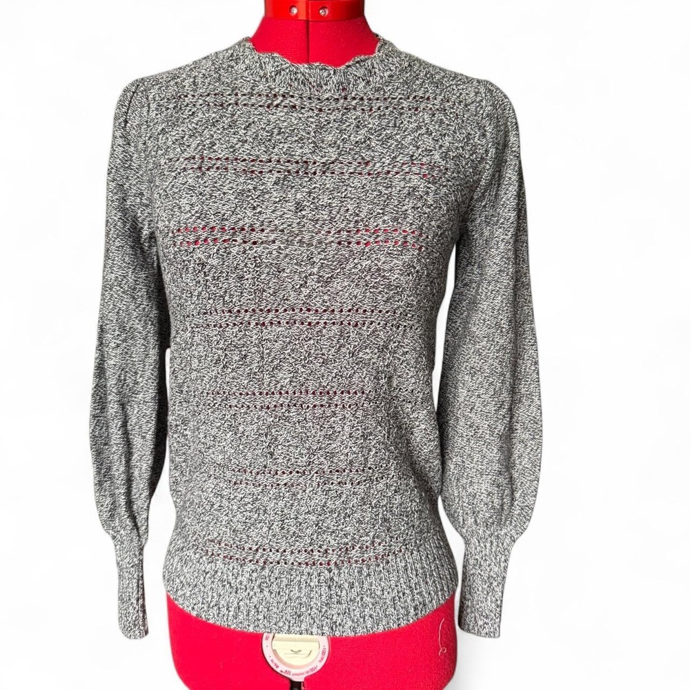 LOFT Gray Marled Cotton Knit Sweater Scalloped Neckline Size XS BNWT